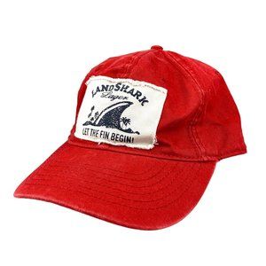 Red Landshark Lager Hat White Blue Margaritaville Jimmy Buffett Let Fin Begin